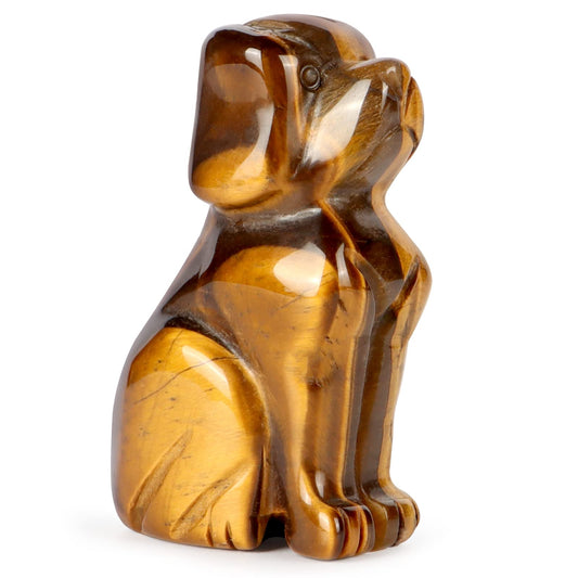 Artistone 2" Tiger Eye Stone Dog Crystal Animals Figurine Carved Gemstone Puppy Dog Statue Sculpture Craft Gift Home Decor