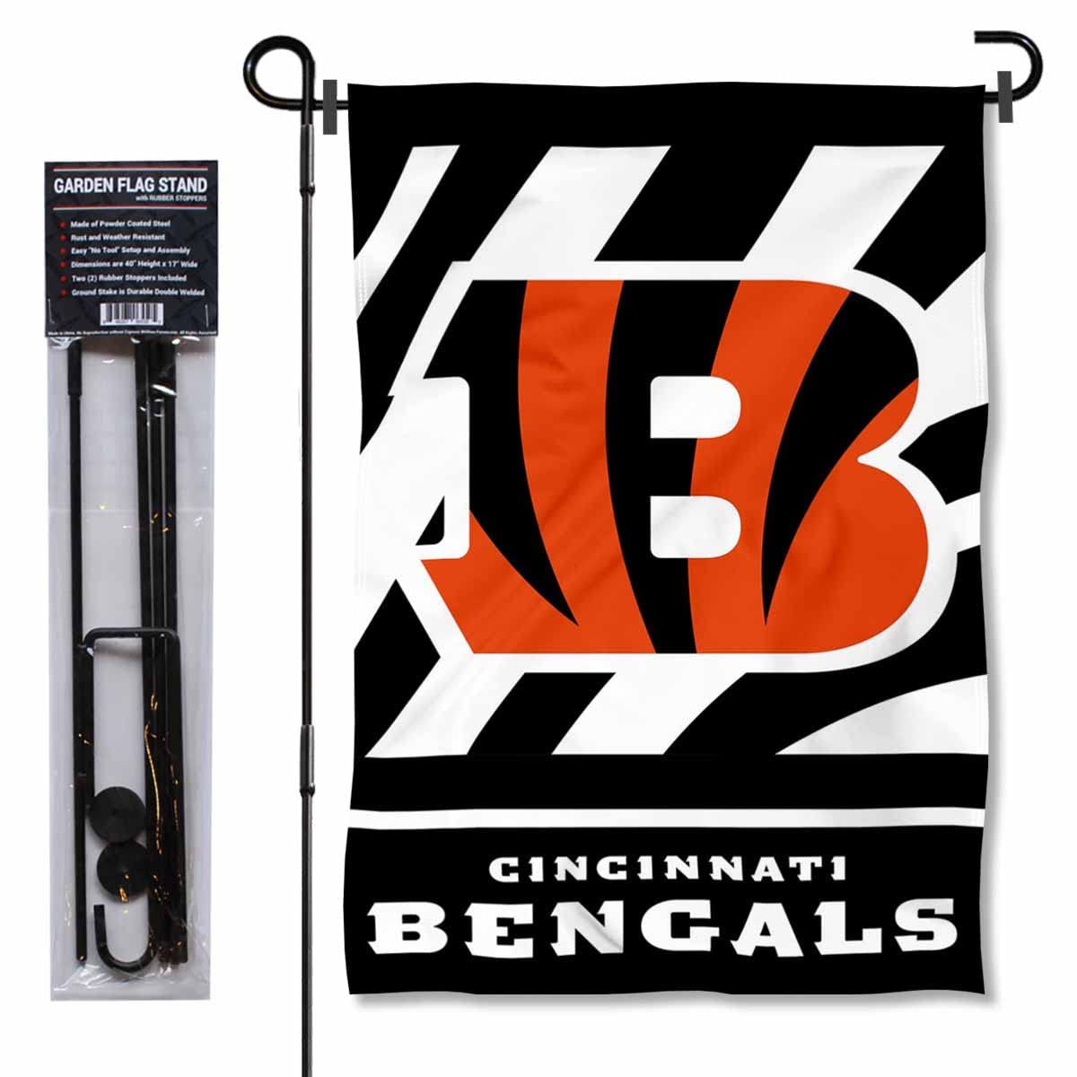 WinCraft Cincinnati Bengals White Garden Flag and Flagpole Mount
