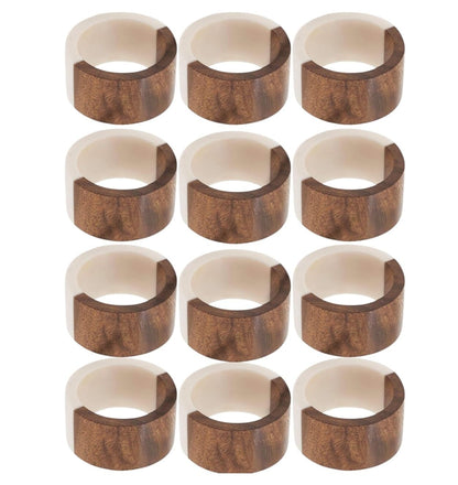 SHAFA IMPEX Classic Handmade Resin Napkin Rings Set, Dining Table Holders for Everyday, Holiday, Christmas, Thanksgiving, Farmhouse Decor (Wooden Resin, Set of 12)
