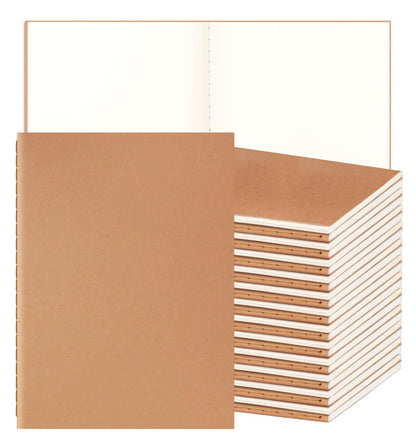 ALKALO 24 Pack A5 Blank Kraft Notebooks Bulk, Journaling Notebooks, Soft Cover Composition Notebook, 8.3x5.5 Inches 60 Pages Travel Journal Notebooks Set for Work, School, Student, Kids, Writing