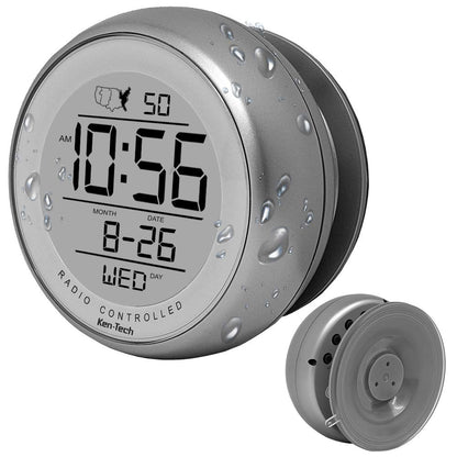 Ken-TECH T-4660 Water Resistant Suction Cup Atomic Clock, Silver