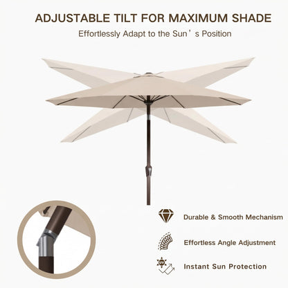 Kingdura 9FT Outdoor Patio Umbrella with Solar Lights, Market Table Umbrella with Push Button Tilt & Crank, 8 Sturdy Ribs, 32 LED Lights, UV Protection for Garden Lawn Deck Backyard Pool (Beige)