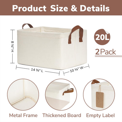 CHICVITA Storage Bins for Shelves, Closet Bins for Organization, Collapsible Storage Baskets for Towels, Rectangle Basket for Bedroom, 14 ¾" L x 10 ¼" W x 8 ¼" H, Beige, 2-Pack