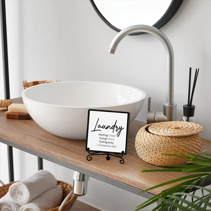 JUSITAKEET Laundry Room Desk Decor, Laundry Sign, Desk Decorations For Laundry Room, Farmhouse Funny Laundry Shelf Decor, Rustic Wooden Plaque With Stand (C07)