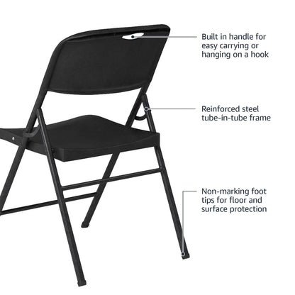 Amazon Basics Sturdy Foldable Plastic Chair, Portable, 350-Pound Capacity, Black, 6-Pack