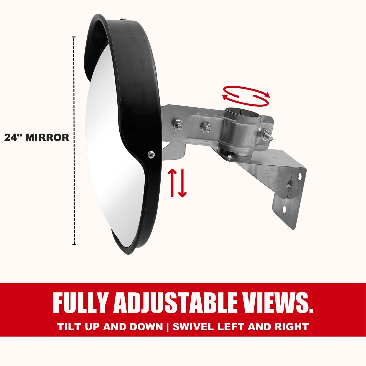 SecurityMan Large 24 Inch Convex Mirror for Blind Spots - Shatterproof Polycarbonate, 180° Wide View for Driveways, Intersections, Warehouses, Roads, and Large Areas - Indoor & Outdoor Security Mirror