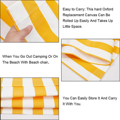 GORGECRAFT 44x17 Beach Sling Chair Replacement Canvas 1mm Thick Yellow and White Stripes Outdoor Furniture Folding Sling Lounge Chair Fabric Patio Sling Chairs Cloth for Sunbathing Garden Courtyard