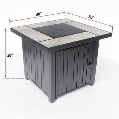OutVue 30" Propane Fire Pit with Real Ceramic Tabletop, 50000 BTU Gas Firepit Table with Lid & Glass Rock, Outdoor Fire Pit for Dining or Party, Firepit for Outside, Patio, Garden, Yard