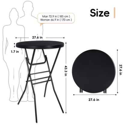 pollilar Cocktail Table 28in Portable Folding Bar Height Table, Compact Round High Top Plastic & Steel Bistro with Removable Legs, Indoor Outdoor RV Patio Catering Parties Commercial Events-Black