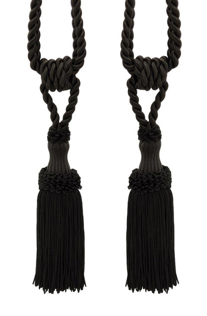 DÉCOPRO Decorative Chainette Tassel Tiebacks, 5" Tassel (12.5cm), 30" Spread (76cm) (STB-PY) / Pure Black #K9 (Jet Black) Pack of 2