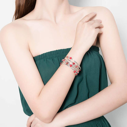 BULINLIN Wrap Bangle Rose Bead Bracelet - Beaded Bracelet with Natural Agate Stone Gifts For Women(01-Imperial red)