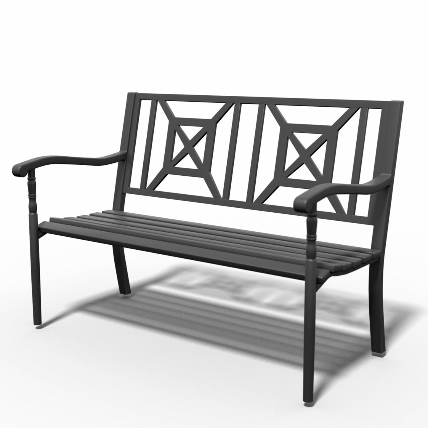 YLGJ&TIDY 50 Inches Garden Benches for Outdoor Patio Bench with Pattern Backrest Armrest Weatherproof Park Benches Metal Bench for Garden Park Porch Lawn Yard (BENCH05)