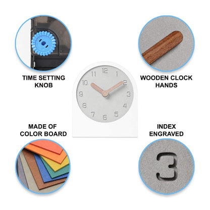 mooqs Wooden Silent Non-Ticking Battery Operated Decorative Small Mini Analog Modern Shelf Desk Table Mantel Clock for Home, Office, Living Room, Bed Room (White)