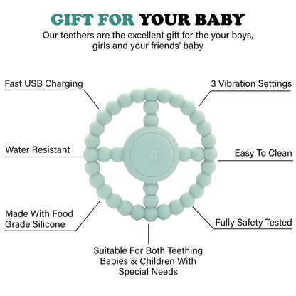 Teething Rings - Baby Teether Toys for Babies 6-18 Months - Vibrating Silicone Baby Chew Toys - Safe Teethers for Soothing Sore Gums - Support Speech- Waterproof Baby Teething Toys for Boys and Girls