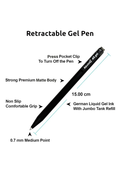 AKVINQ® 4X Gel Retractable Gel Pen | 0.7mm Medium Point | Black Gel Ink Pens | Pack of 36 Pens | Premium Matte Finish | Jumbo Refill | Bulk Pack for Journaling, Writing, Note-Taking, Office Supplies