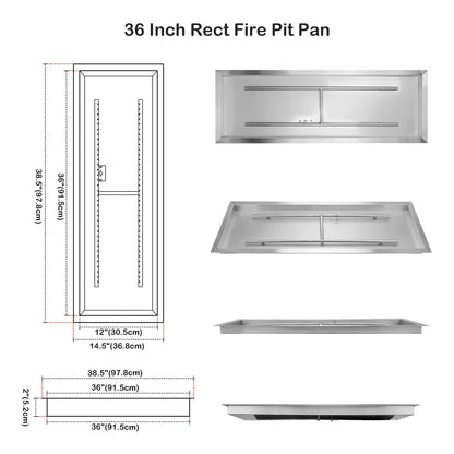 Stanbroil 36 x 12 Inch Rectangular Drop-in Gas Fire Pit Kits with All Accessories Required for DIY Fire Pit Project, Propane Gas Version, 150,000 BTU’s Max