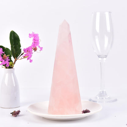 SMOHEAL Rose Quartz Large Crystal Tower Natural Pink Healing Crystal Point Wand Obelisk for Reiki Meditation Crystal Grid Decoration 1-1.5 LBS