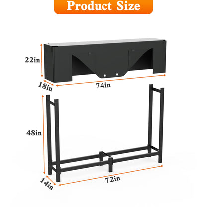 WALMANN Heavy-Duty 6 ft Firewood Rack with Waterproof Cover & Firewood Carry Bag, Outdoor Indoor Wood Log Holder for Fireplace, Patio & Porch, Sturdy Steel Fire Wood Storage Stand