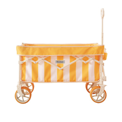 DEER LAND Beach Wagon for Sand with 6.7" Fat Tires, Foldable Beach Cart for Beach & Camping, Large Capacity Easy-Pull Wagon, Cala Serena Ochre Stripe