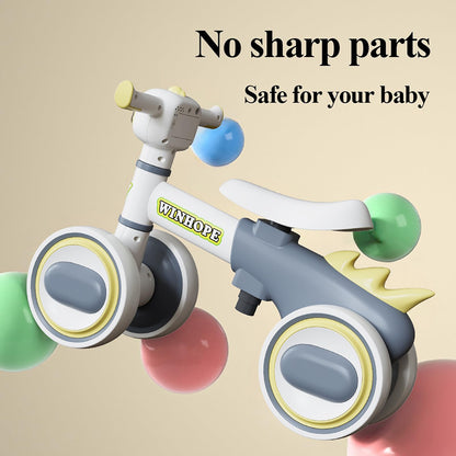 WinHope Baby Balance Bike for 1 Year Old Boys & Girls,Toddler Balance Bike for 12-36 Months Kids,4 Silent Wheels with Colorful Lights & Music,First Bicycle Ride on Toy Gifts(Grey)