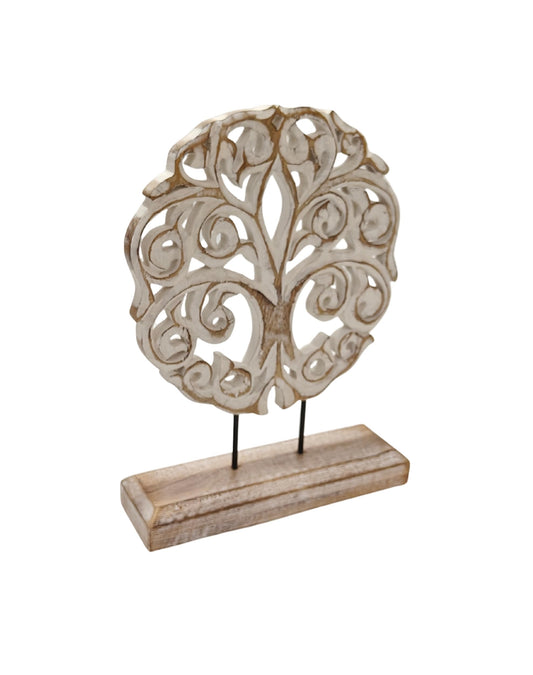 VANIYA CRAFTS® Tree of Life Solid Wood Sculpture – Handmade Farmhouse Decor for Living Room, Shelf, Mantle, Entryway, Coffee Table, or Housewarming Gift (Antique White)