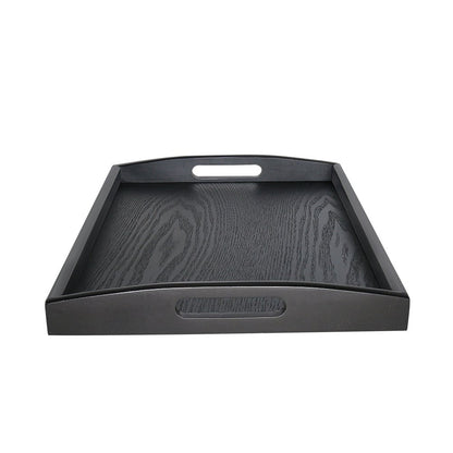 SILILUN Serving Tray Black Large Food Breakfast Wood Butler Tray with Handle 17.77 x 13.72 x 1.78