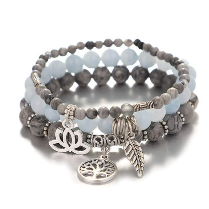 UEUC Tree of Life Yoga Healing Stone Bracelets,Multilayer Lotus Chakra Stone Reiki Bracelet Sets,Anxiety Crystal Natural Stone,for Women Stress Relief