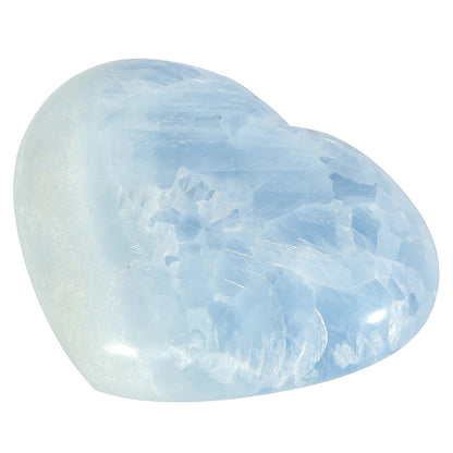 mookaitedecor Natural Blue Celestite Crystal Heart Shaped Stone, Polished Celestine Puff Hearts Crystals Ornament for Healing Home Decor Collectible, 3.97-4.33 Inch