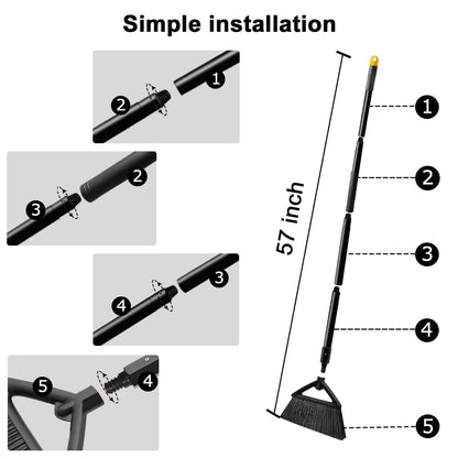 SZJYHQY 2PCS Heavy Duty Broom, Broom for Sweeeping Indoor and Outdoor, Angle Broom with Long Pole, Outdoor Broom for Courtyard/Garages/Slidewalk, Indoor Broom for Kitchen Lobby Canteen Black