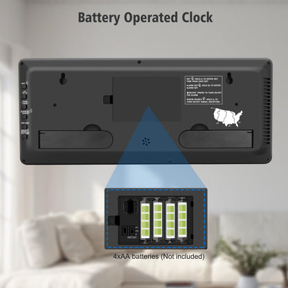 WallarGe 14.5'' Atomic Clock with Backlight, Large Digital Wall Clock Battery Operated, Large Display with Temperature and Date, Easy to Read and Set Digital Wall Clock, Auto DST