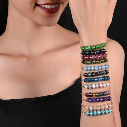 Gempires Green Aventurine Beaded Bracelet Handmade Crystal Gemstone Jewelry Hypoallergenic 6-8 Inch Gold Plated Slider Bracelets For Women.
