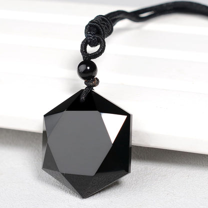 eMeition Black Obsidian Necklace Men Hexagram Natural Stone Crystal Pendant for Women Protection Premium Talisman Necklaces Couples Gift (Obsidian Necklace & Bracelet)