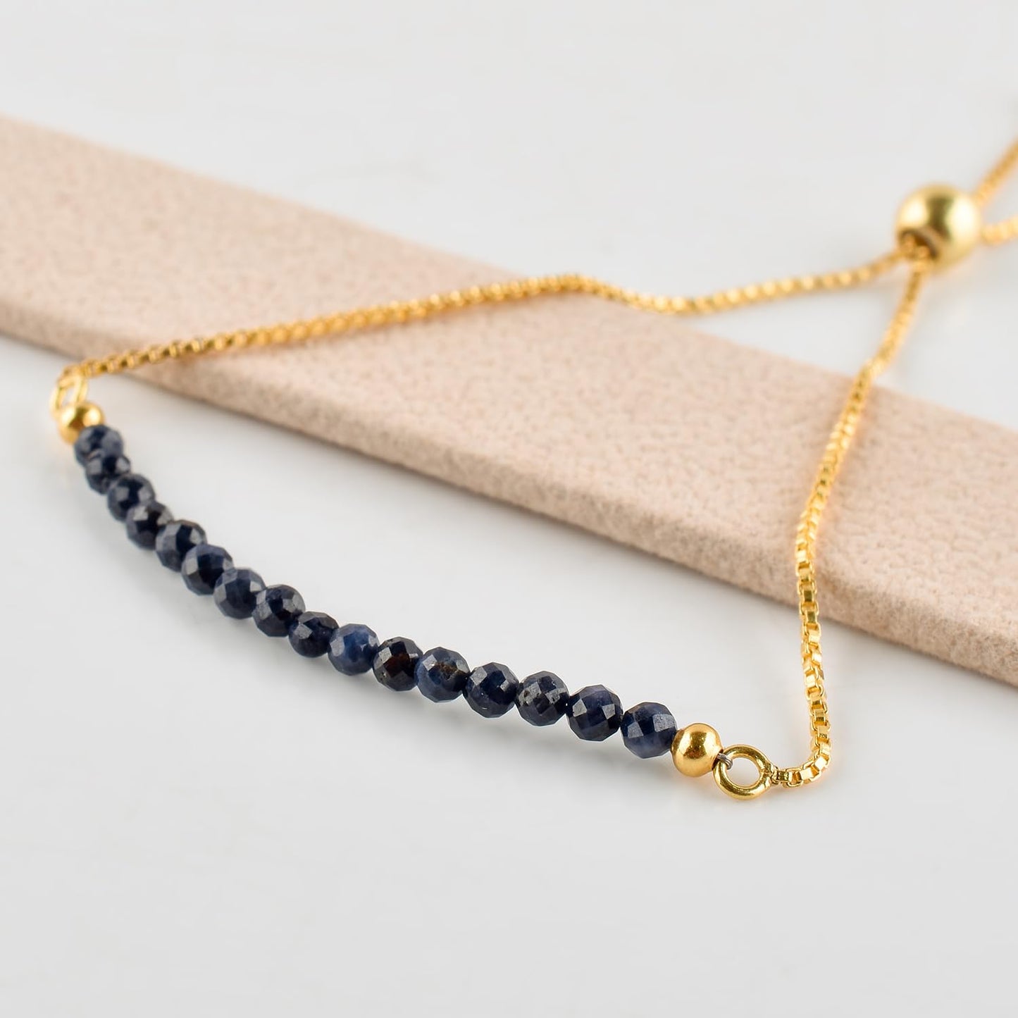 InfinityGemsArt Sapphire Bracelets For Women, September Birthstone Jewelry, Blue Beads Beaded Stone Bolo Slider Crystals and Healing Stone, 14K Gold Plated Adjustable Chain, Valentines Day Gifts For Her