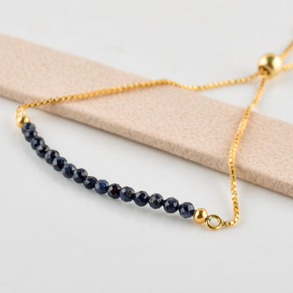 InfinityGemsArt Sapphire Bracelets For Women, September Birthstone Jewelry, Blue Beads Beaded Stone Bolo Slider Crystals and Healing Stone, 14K Gold Plated Adjustable Chain, Valentines Day Gifts For Her