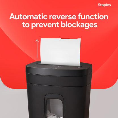 Staples 15-Sheet Cross Cut Paper Shredder for Home Office, P-4 Security, 20-Min Run Time, Shreds Paper/Credit Cards/CDs/DVDs, Quiet 65 dB, Auto Start/Stop, 5 Gallon, Black