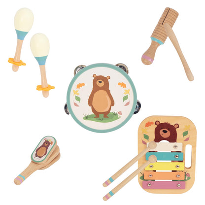Wooden Musical Instruments Set for Toddlers, Natural Wood Percussion Instruments Xylophone Gift Set for Girls Boys Kids ,Preschool Educational Musical Toys with Storage Bag (Blue Set)