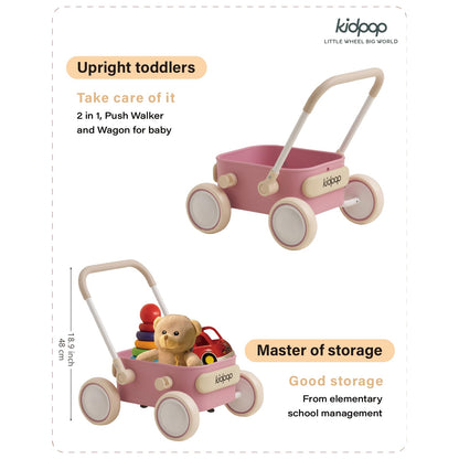 PULA Baby Push Walker with Wheels Toddler Wagon for First Learner Baby Toys 6-12 Months, 1 Year Old Birthday Gifts, Indoors and Outdoors (Pink)