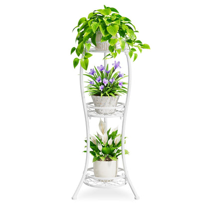 iDavosic.ly 3 Tier Tall Metal Plant Stand Indoor Outdoor, Wrought Iron Corner Flower Pot Holder Shelf, 34 Inch Vertical Display Rack for Patio Porch Living Room Garden, White