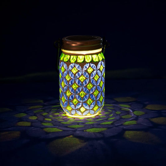 Stargarden Mosaic Solar Lantern , Outdoor Hanging Lantern Waterproof Table Lamp Mosaic Night Light for Tree, Garden, Patio, Yard, Outdoor(Blue Green)