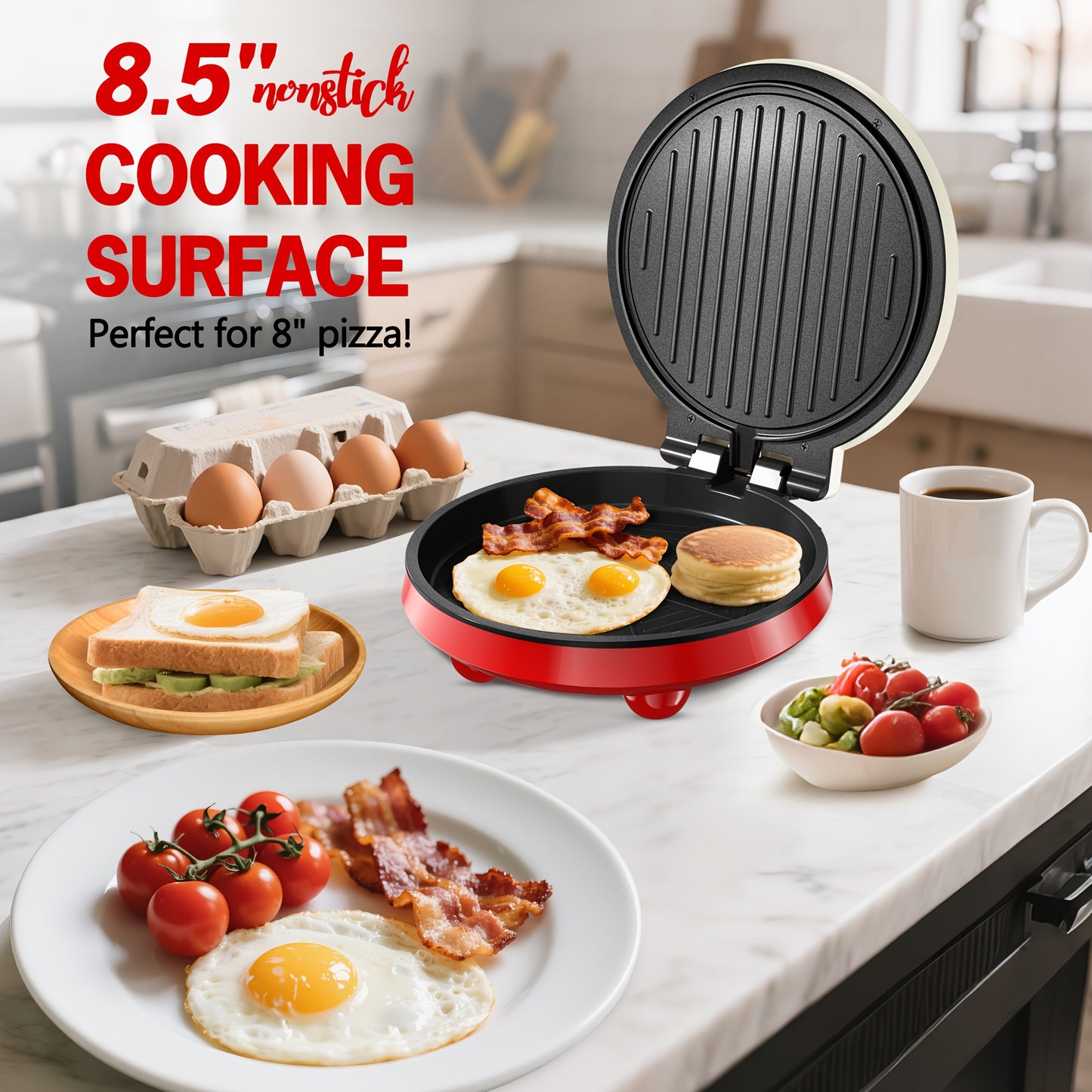 1500W Electric Smokeless Grill, 2-in-1 Indor Grill And Pizza Maker With 30-Min Timer And Auto Shut-Off, Working Together On Both Sides, 180° Open For Quesadilla, Sandwich, BBQ, Steak, Veggies, Gift Ideas, Perfect Gift For Christmas