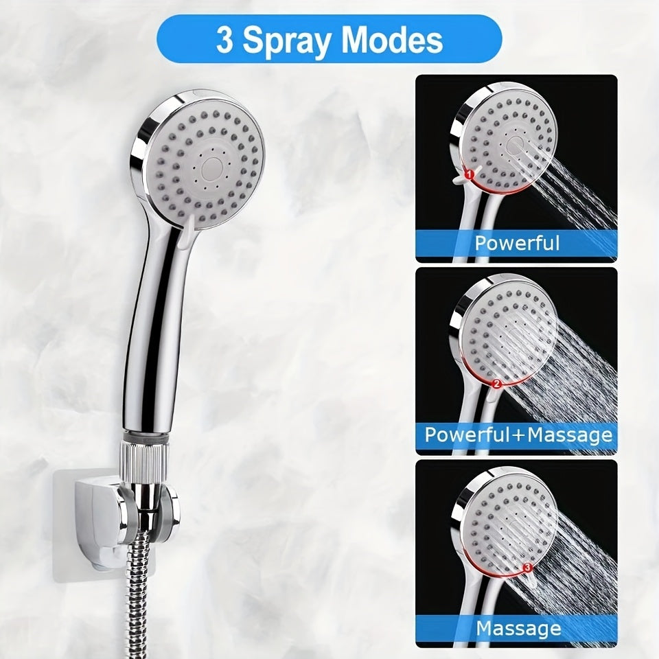 Shower Head, High Pressure Rainfall/Handheld Shower Combo with 11'' Extension Arm, 3 Settings, Anti-Leak Shower Head with Holder, Height/Angle Adjustable, Chrome, Matte Black