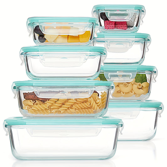 16pcs Sealed Glass Food Storage Containers, Lunch Boxes, Microwave Ovens, Ovens - Perfect For Salads, Fruits, Vegetables, And Sandwiches, Lunch Boxes | Sealed Storage | Durable Glass, Food Storage Containers (8 Lids+8 Containers)