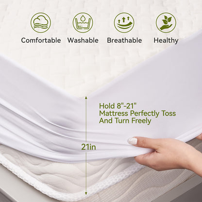 1pc Waterproof Quilted Fitted Sheet - Soft, Breathable & Durable Mattress Protector, Polyester &Bamboo Material, No Pillowcases Included, Waterproof Bedding | Modern Bedroom Decor | Pu Waterproof Layer, Mattress Protector Waterproof