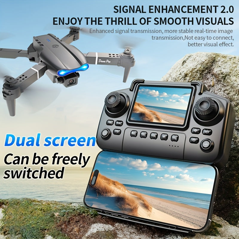 with 2 Batteries NEW Drone MAX Upgrade Edition Drone with Screen Control, Dual Camera, Obstacle Avoidance, Brushless Motor, Foldable Arms, Ldeal for Night Flying, Remote Control with Screen