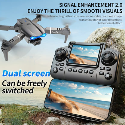 with 2 Batteries NEW Drone MAX Upgrade Edition Drone with Screen Control, Dual Camera, Obstacle Avoidance, Brushless Motor, Foldable Arms, Ldeal for Night Flying, Remote Control with Screen