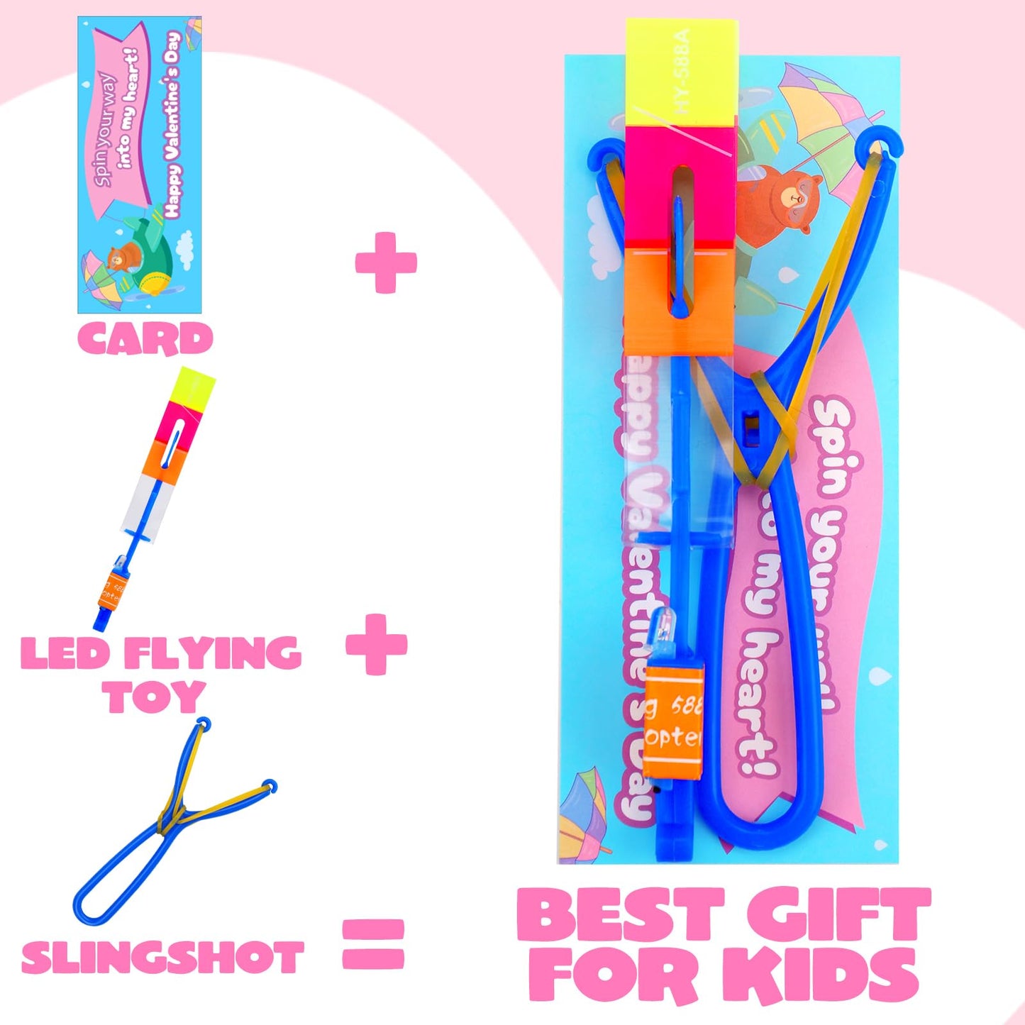 27 PCS LED Flying Toys Valentines Day Cards for Kids School Valentine Cards for Kids Classroom Exchange Gifts for Toddler Boys Girls Glow Helicopter Slingshot Bulk Goodie Bags Stuffers Party Favors