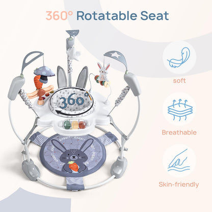 Baby Activity Center, Baby Jumper Activity Center with Music, Interactive Toys, 360° Rotating Seat, 3 Adjustable Heights, Infant Activity Jumper for 6+ Months (Rabbit)