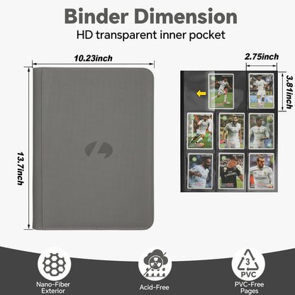 Trading Card Binder, Premium 9-Pocket Double Sided 540 Pocket PU Card Collection Binder, Collectible Trading Card Albums for MTG, TCG, Sports Cards (Grey)