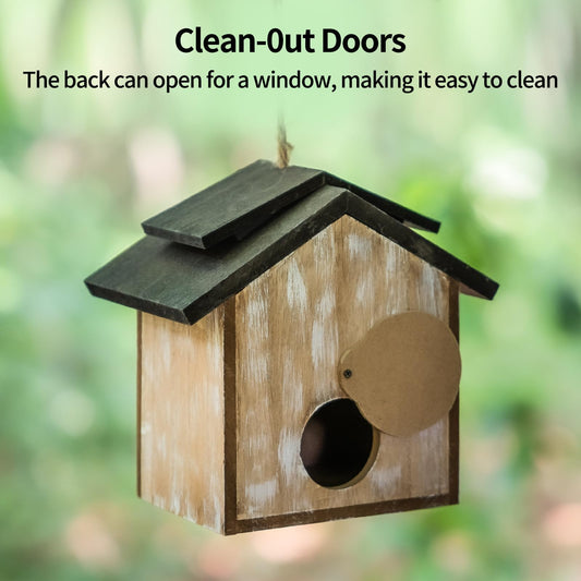 Topadorn Wooden Bird House Hanging Outdoor,Eco Friendly Materials and Decorative with Leaves Printed