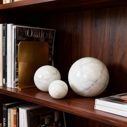 SIRIZEN-DIVING White Natural Marble Decorative Sphere Set, Heavy Solid Stone Balls for Home Decor, Bedroom, Entryway, Hotel, Dining Room Tabletop Display (12cm Diameter)